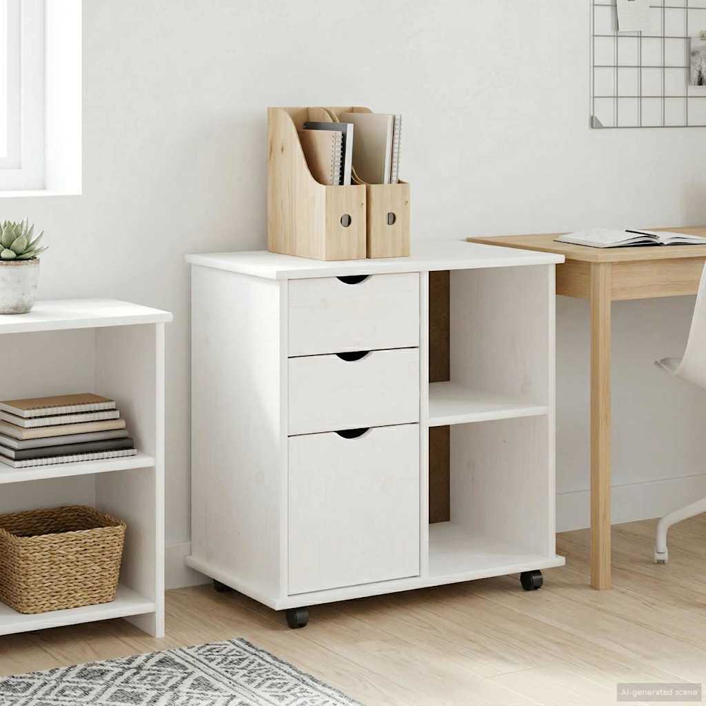Rollschrank Mit Rad Weiß 63,5 x 39 x 65,5 cm Massivholz Kiefer