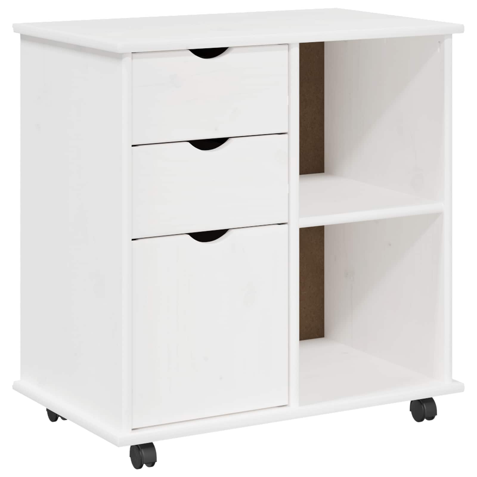 Rollschrank Mit Rad Weiß 63,5 x 39 x 65,5 cm Massivholz Kiefer