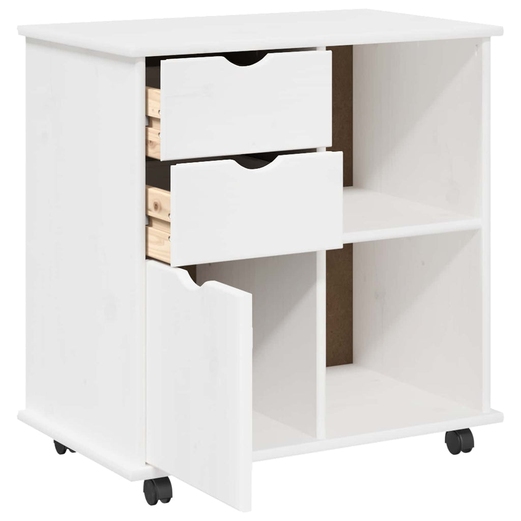 Rollschrank Mit Rad Weiß 63,5 x 39 x 65,5 cm Massivholz Kiefer