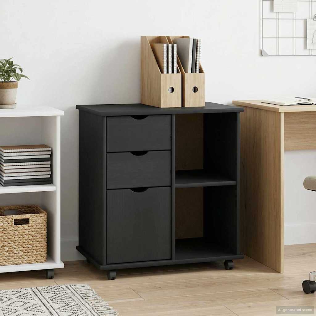 Rollschrank Mit Rad Grau 63,5 x 39 x 65,5 cm Massivholz Kiefer