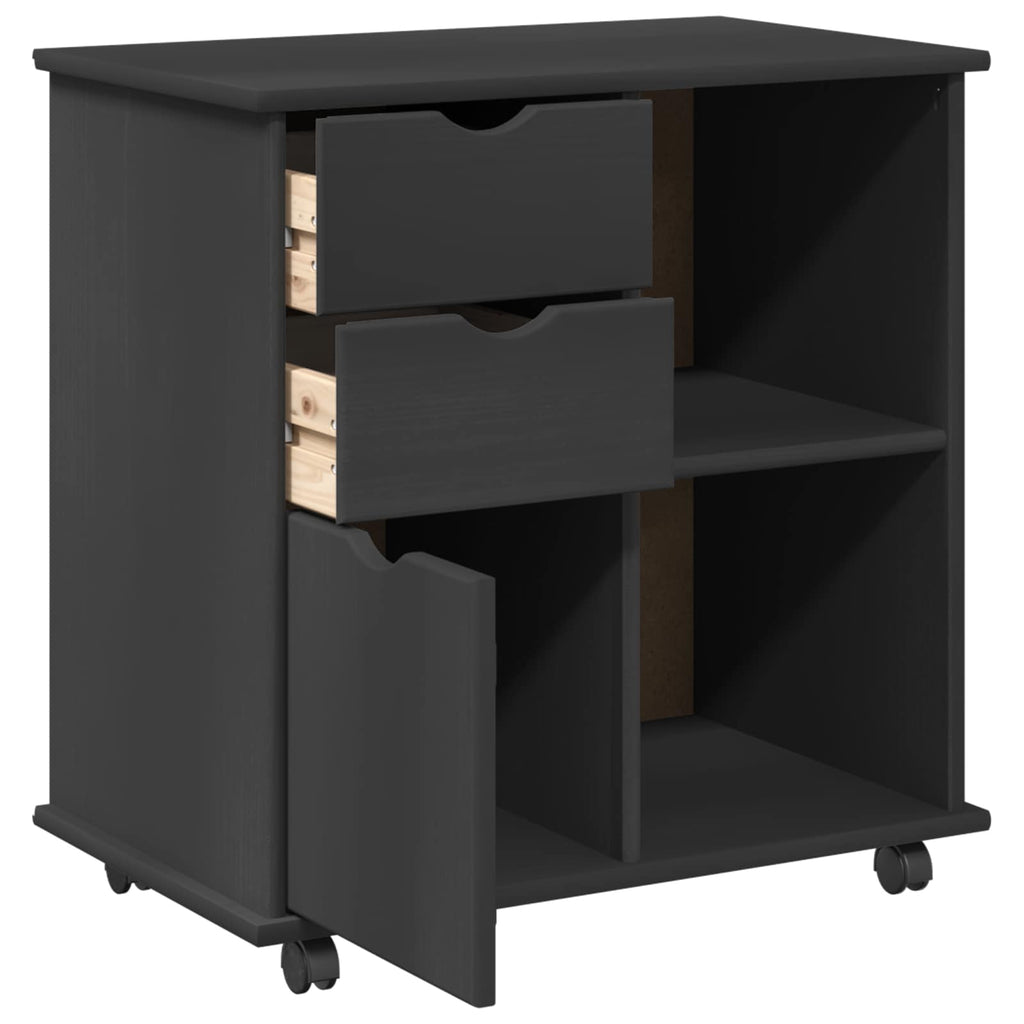 Rollschrank Mit Rad Grau 63,5 x 39 x 65,5 cm Massivholz Kiefer