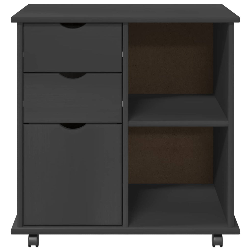 Rollschrank Mit Rad Grau 63,5 x 39 x 65,5 cm Massivholz Kiefer
