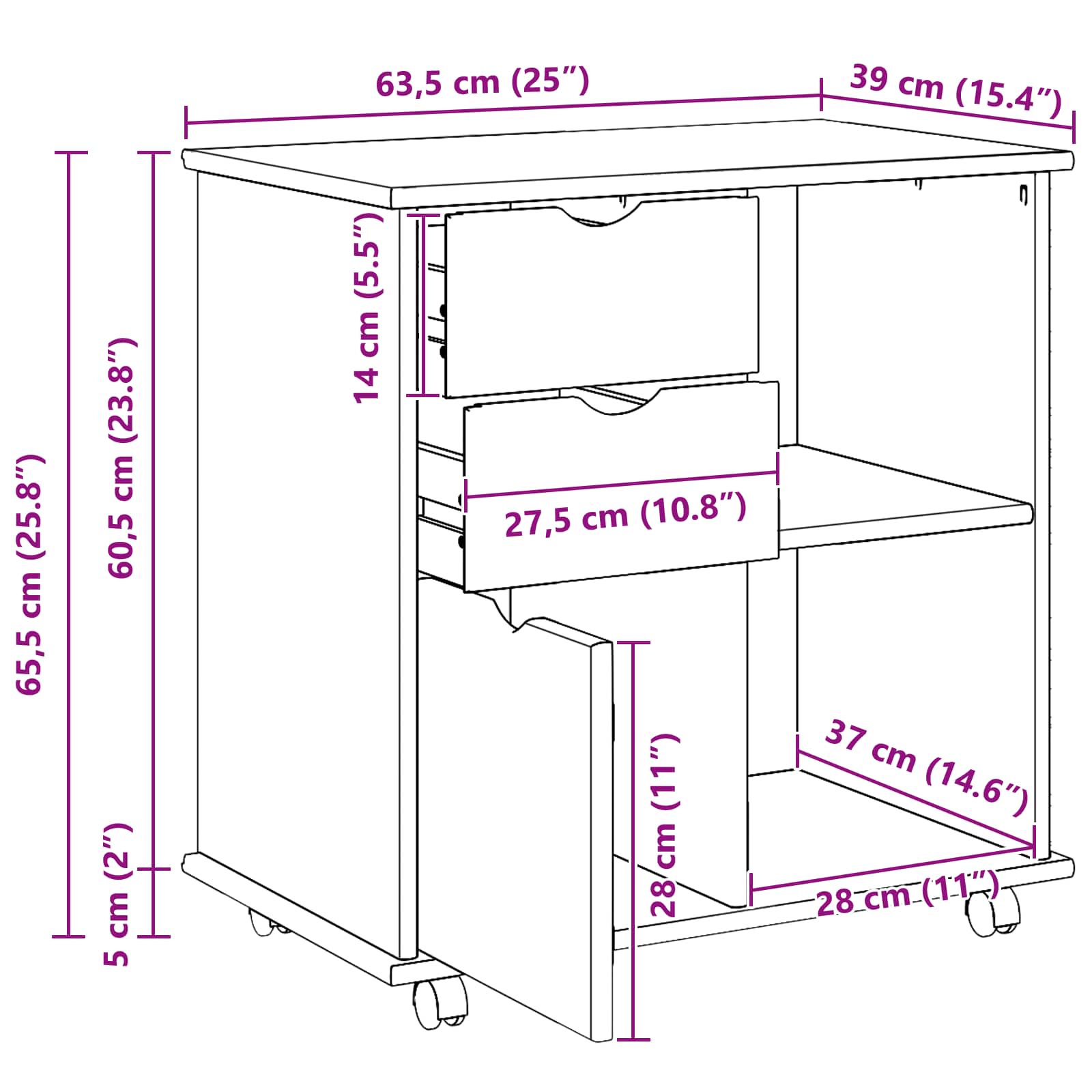 Rollschrank Mit Rad Grau 63,5 x 39 x 65,5 cm Massivholz Kiefer