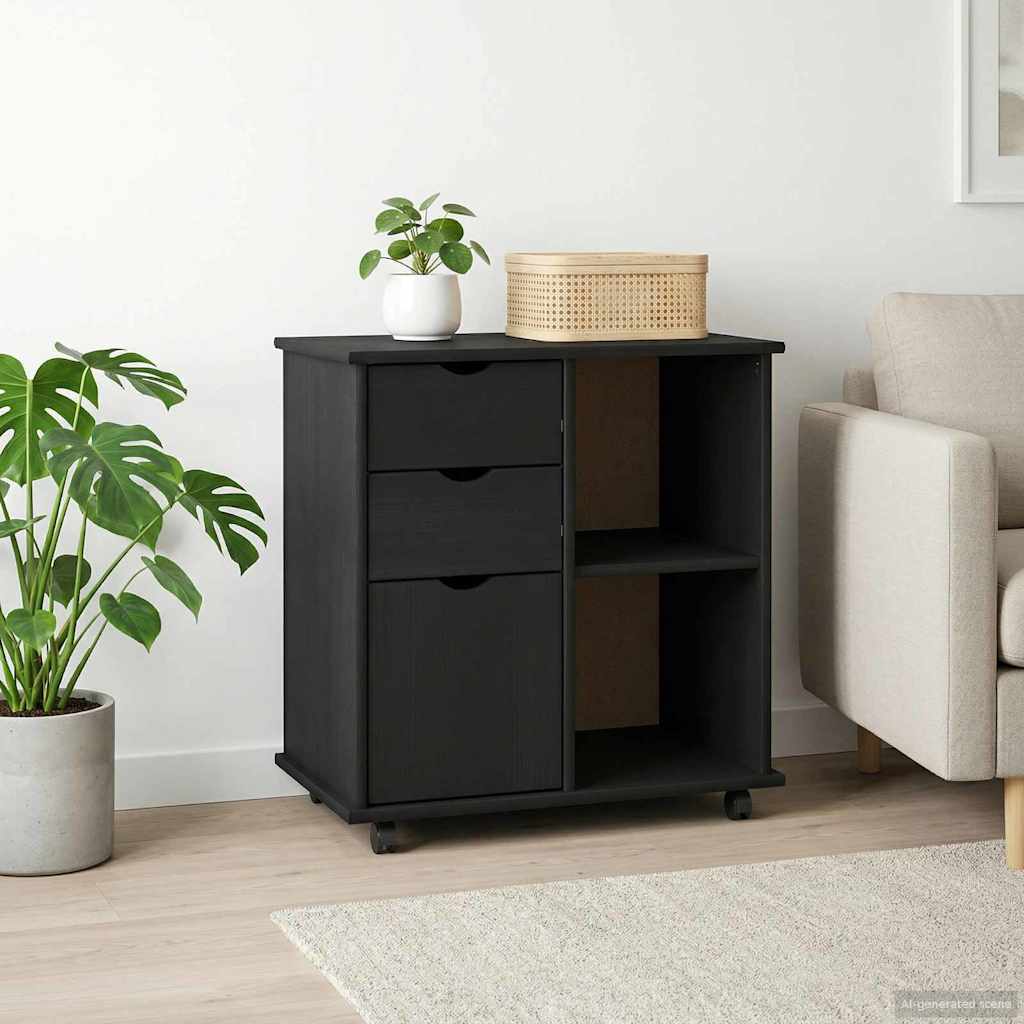 Rollschrank Schwarz 63,5 x 39 x 65,5 cm Massivholz Kiefer