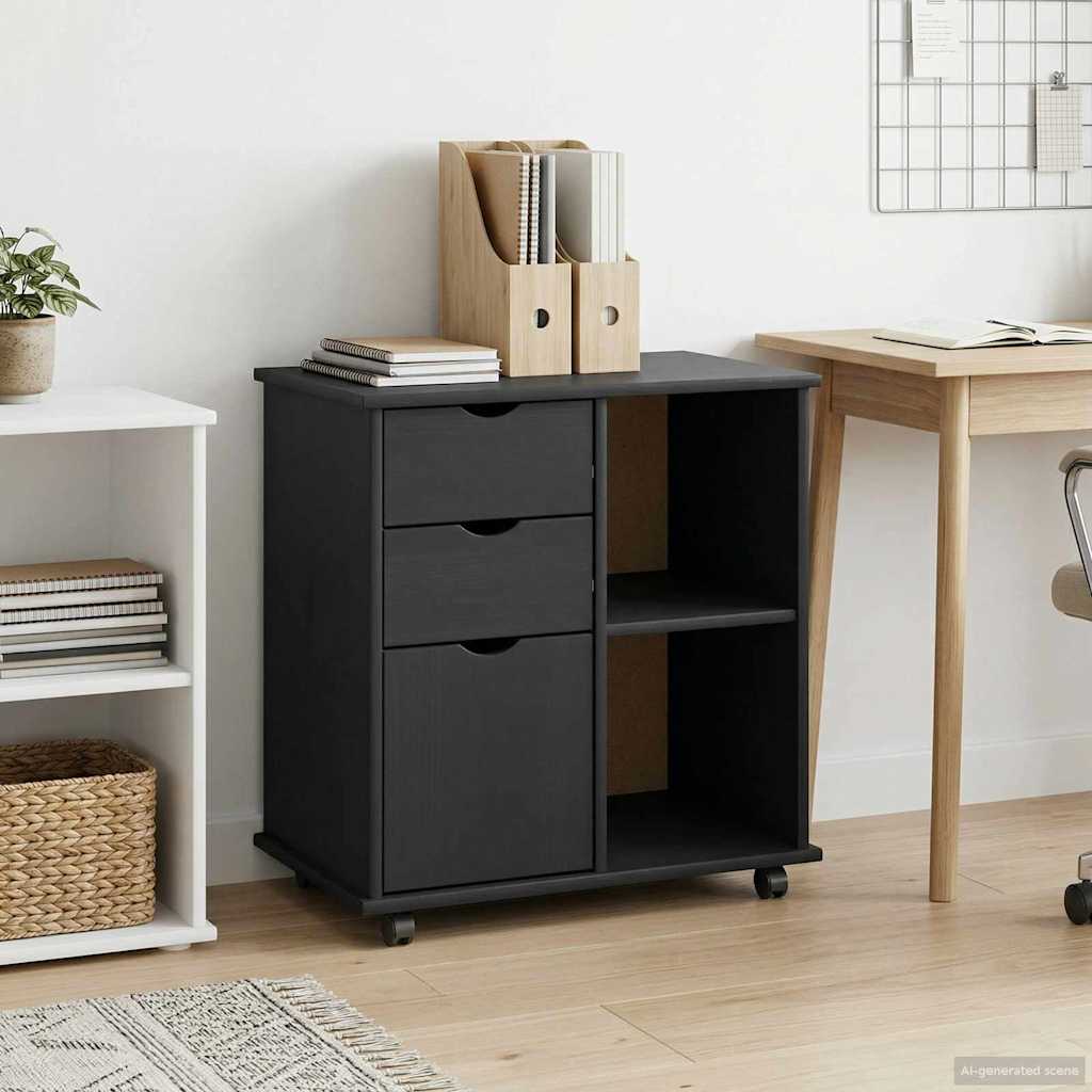 Rollschrank Schwarz 63,5 x 39 x 65,5 cm Massivholz Kiefer