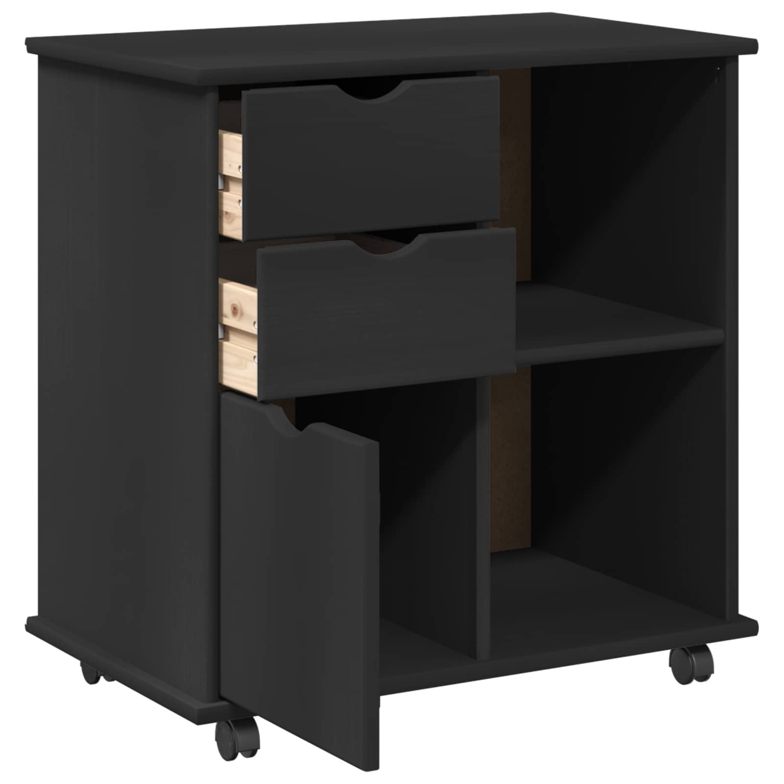 Rollschrank Schwarz 63,5 x 39 x 65,5 cm Massivholz Kiefer