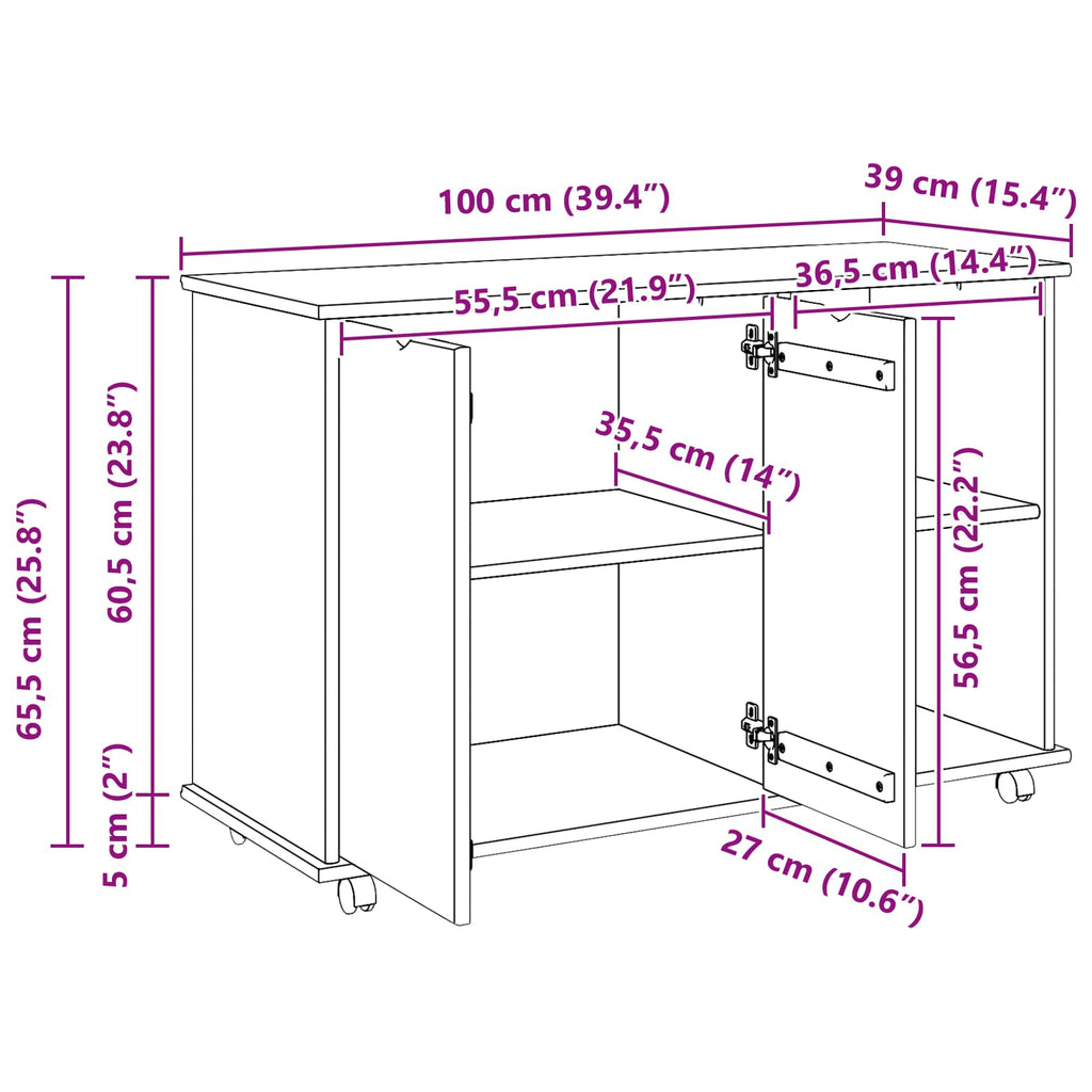Rollschrank Schwarz 100 x 39 x 65,5 cm Massivholz Kiefer