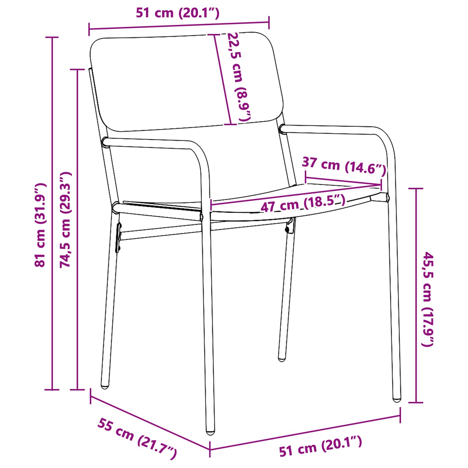 Gartenstühle 2 pcs Anthrazit 51 x 55 x 81 cm Stahl