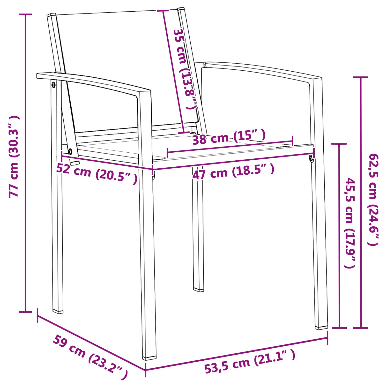 Gartenstühle 2 pcs Schwarz und Anthrazit 53,5 x 59 x 77 cm