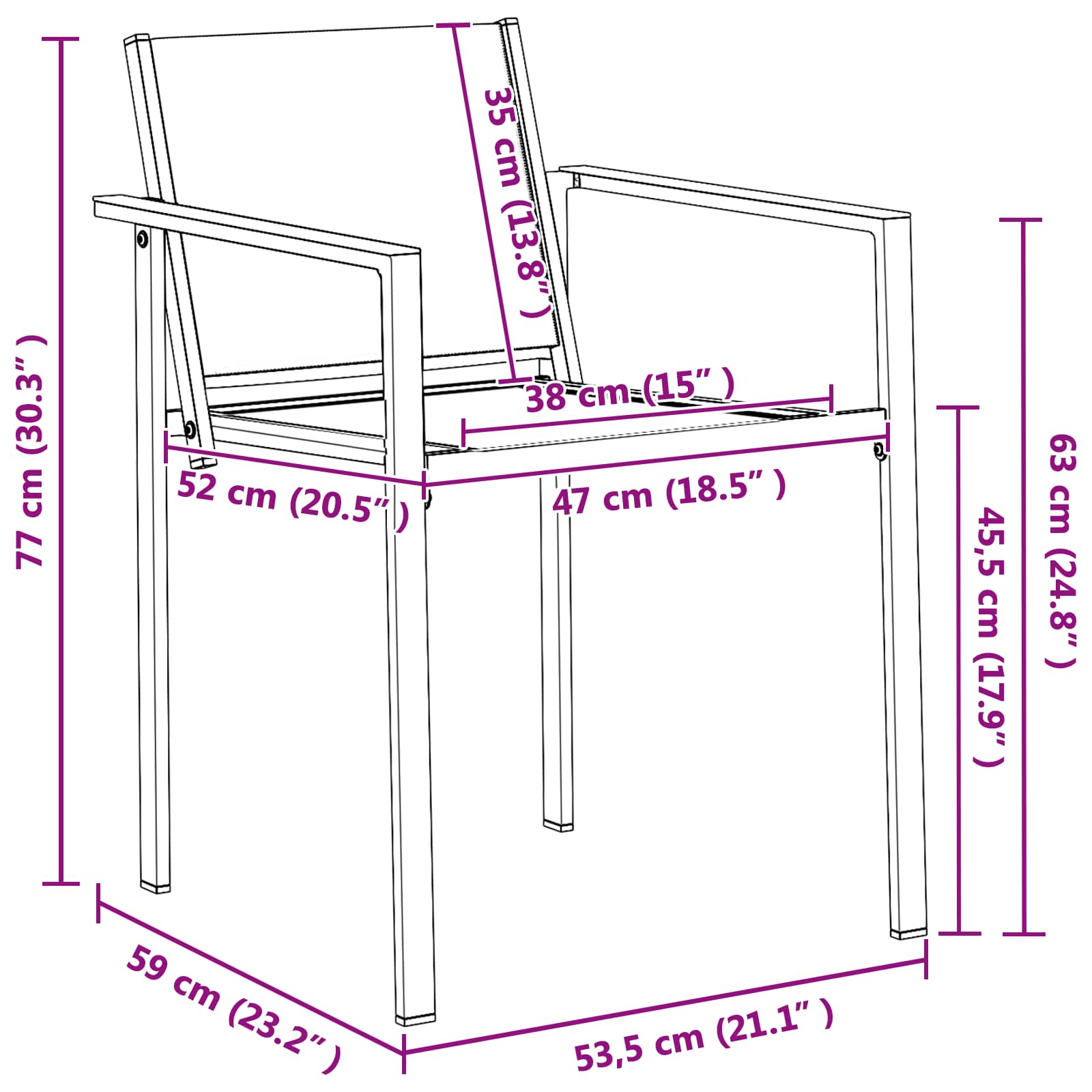 Gartenstühle 2 pcs Schwarz und Anthrazit 53,5 x 59 x 77 cm