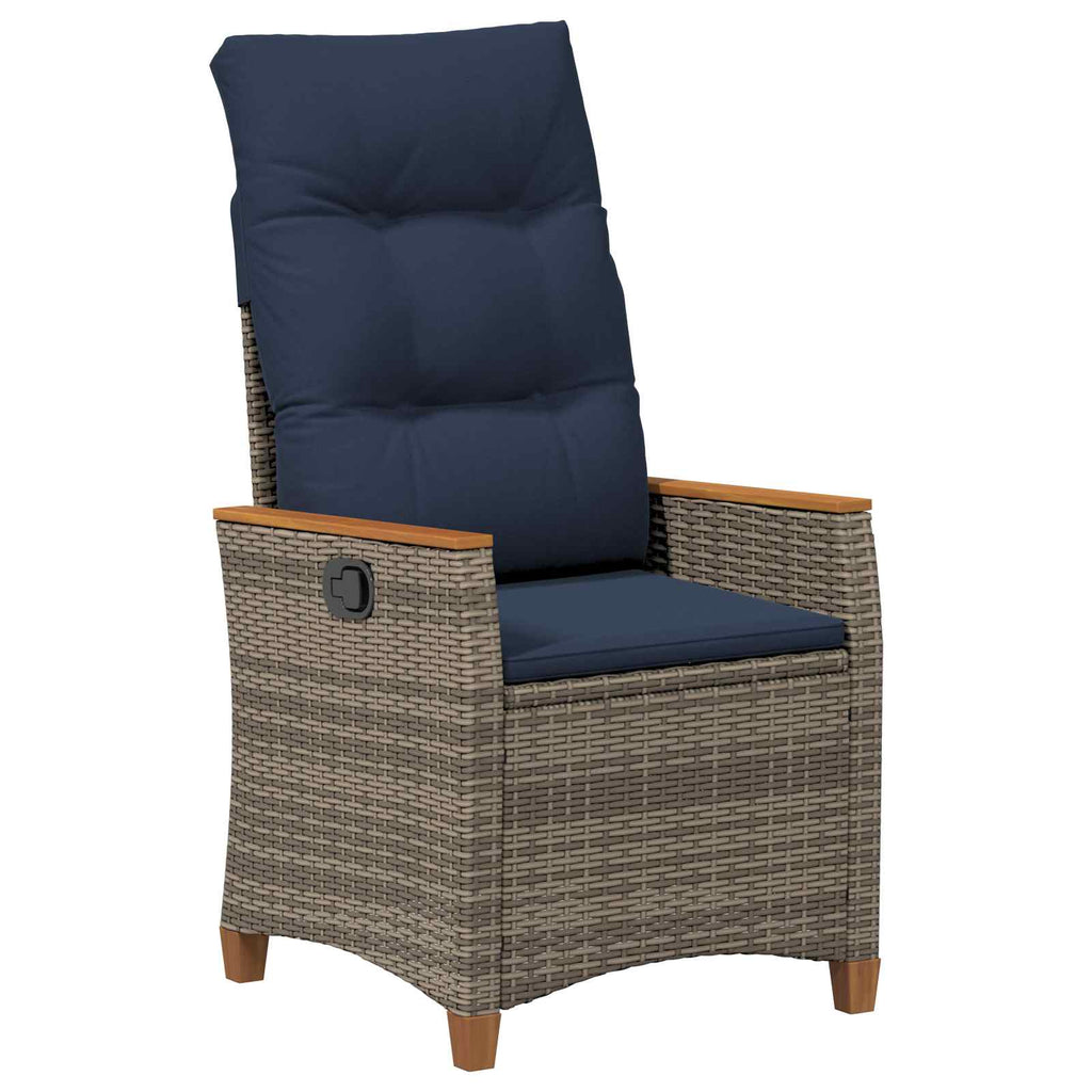 Verstellbarer Gartenstuhl Grau und Marineblau Poly-Rattan