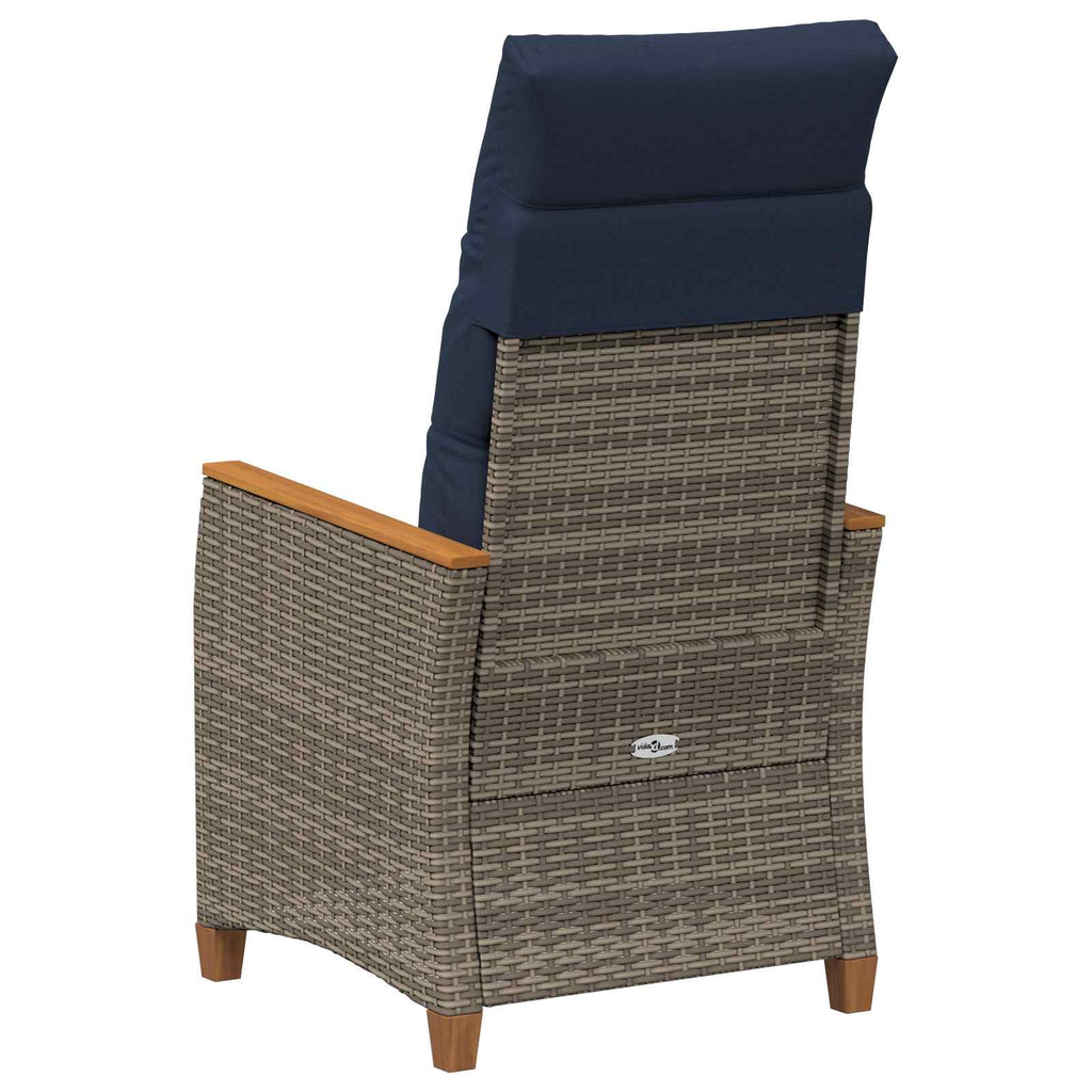 Verstellbarer Gartenstuhl Grau und Marineblau Poly-Rattan