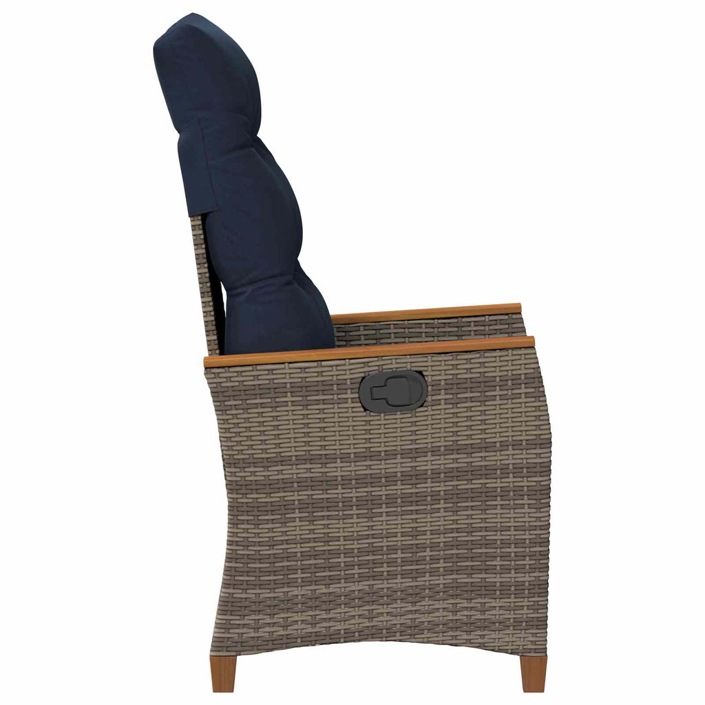 Verstellbarer Gartenstuhl Grau und Marineblau Poly-Rattan