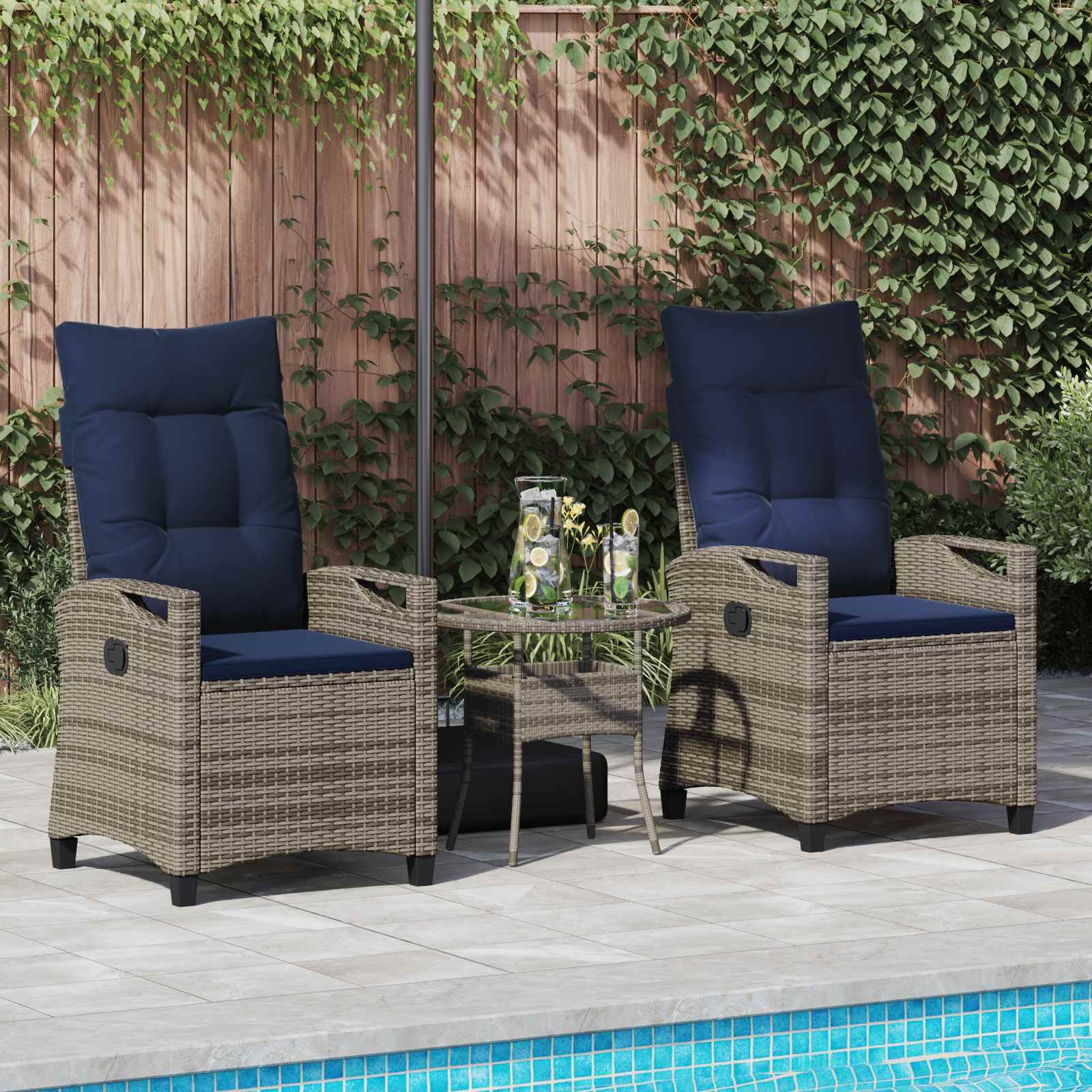 Gartenstuhl 2 pcs Grau und Marineblau 56 x 60 x 112 cm