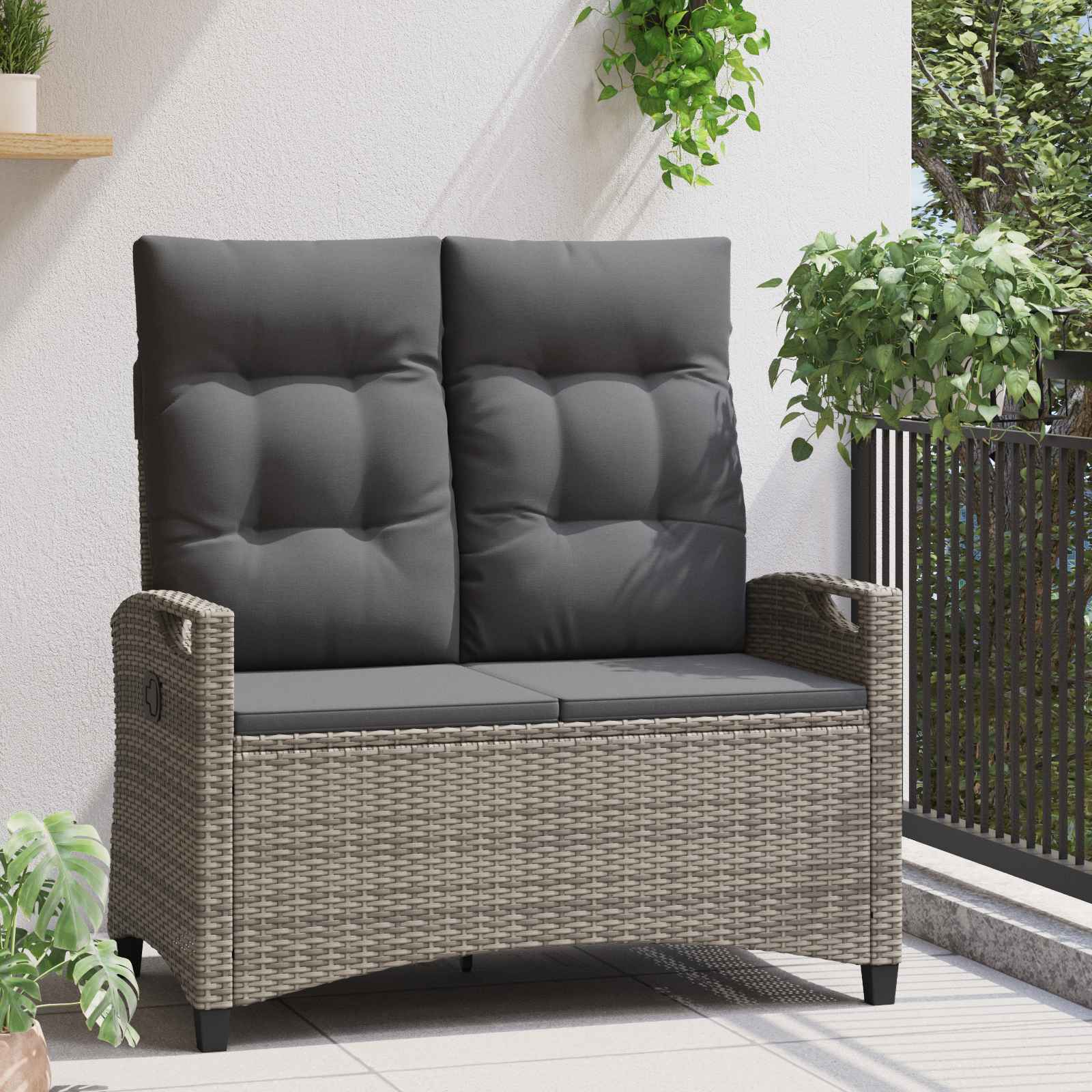 Gartenbank mit Kissen Grau und Dunkelgrau 105 x 60 x 112 cm