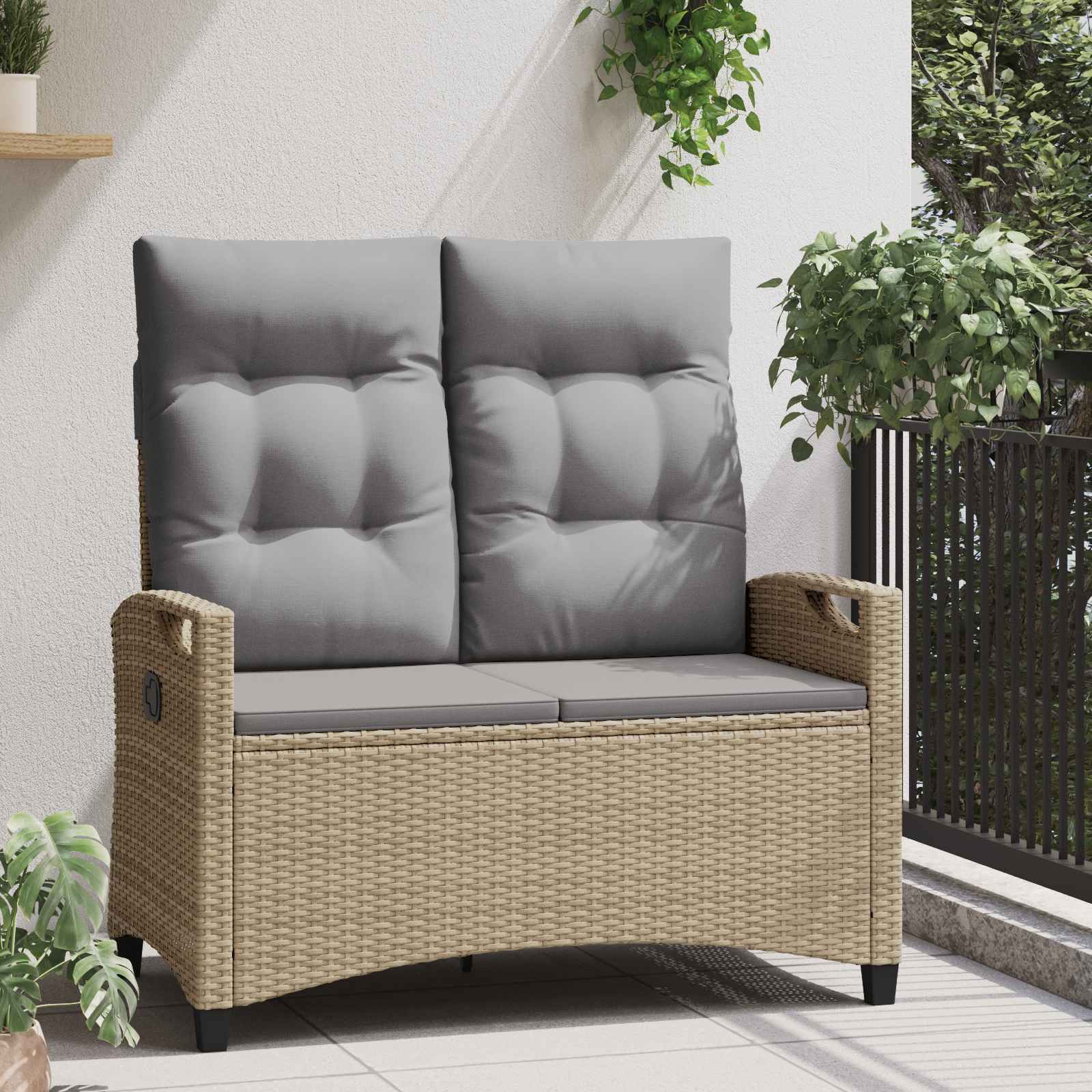 Gartenbank mit Kissen Beige und Hellgrau 105 x 60 x 112 cm