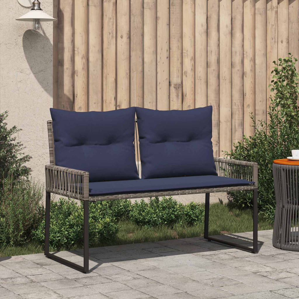 Bank Outdoor mit Kissen 4 pcs Grau und Marineblau Poly-Rattan