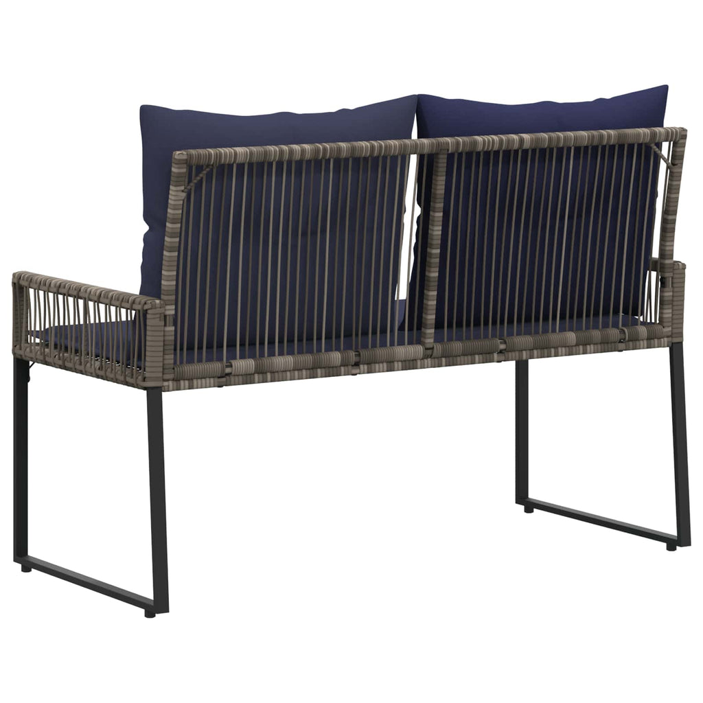 Bank Outdoor mit Kissen 4 pcs Grau und Marineblau Poly-Rattan