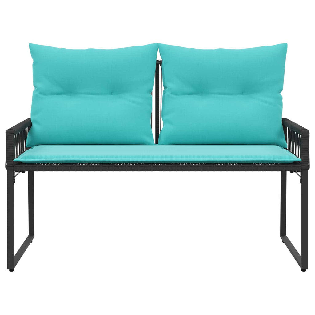 Bank Outdoor mit Kissen 4 pcs Schwarz und Türkis Poly-Rattan