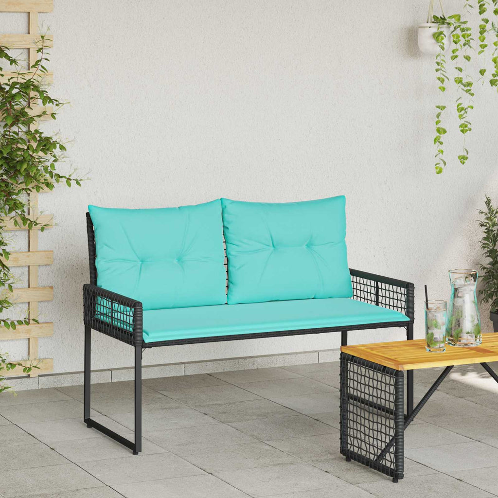 Bank Outdoor mit Kissen Schwarz und Türkis 118 x 55 x 82 cm