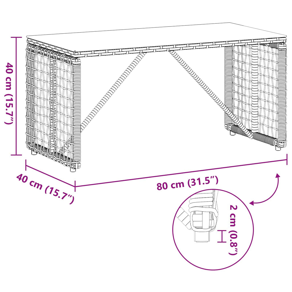 Tisch für Outdoor Schwarz 80 x 40 x 40 cm PE Rattan und Glas