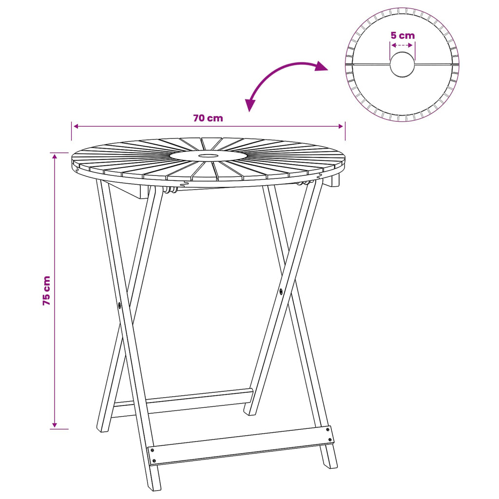 Klappbarer Gartentisch Natur Ø70 x 75 cm Massivholz Akazie