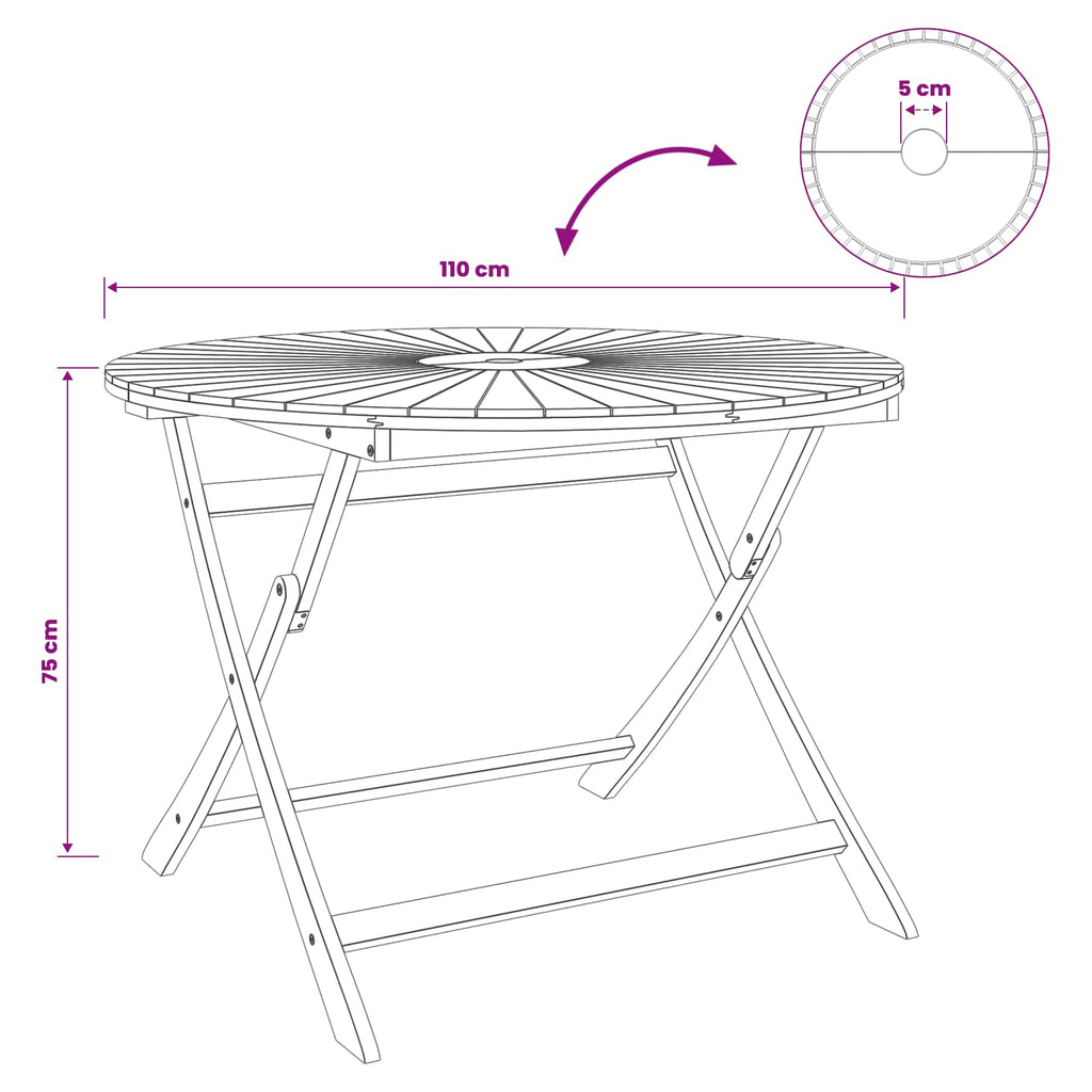Klappbarer Gartentisch Natur Ø110 x 75 cm Massivholz Akazie