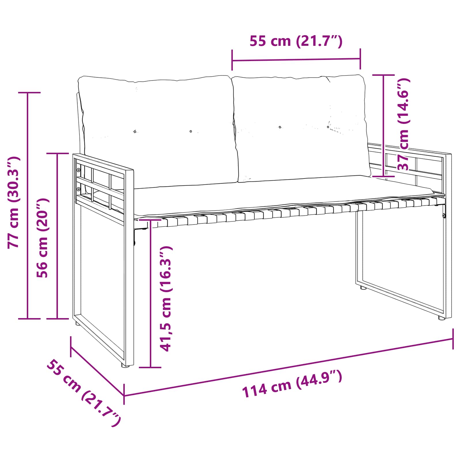Holz-Lagenbank mit Kissen Uni Blassgrau 114 x 55 x 77 cm