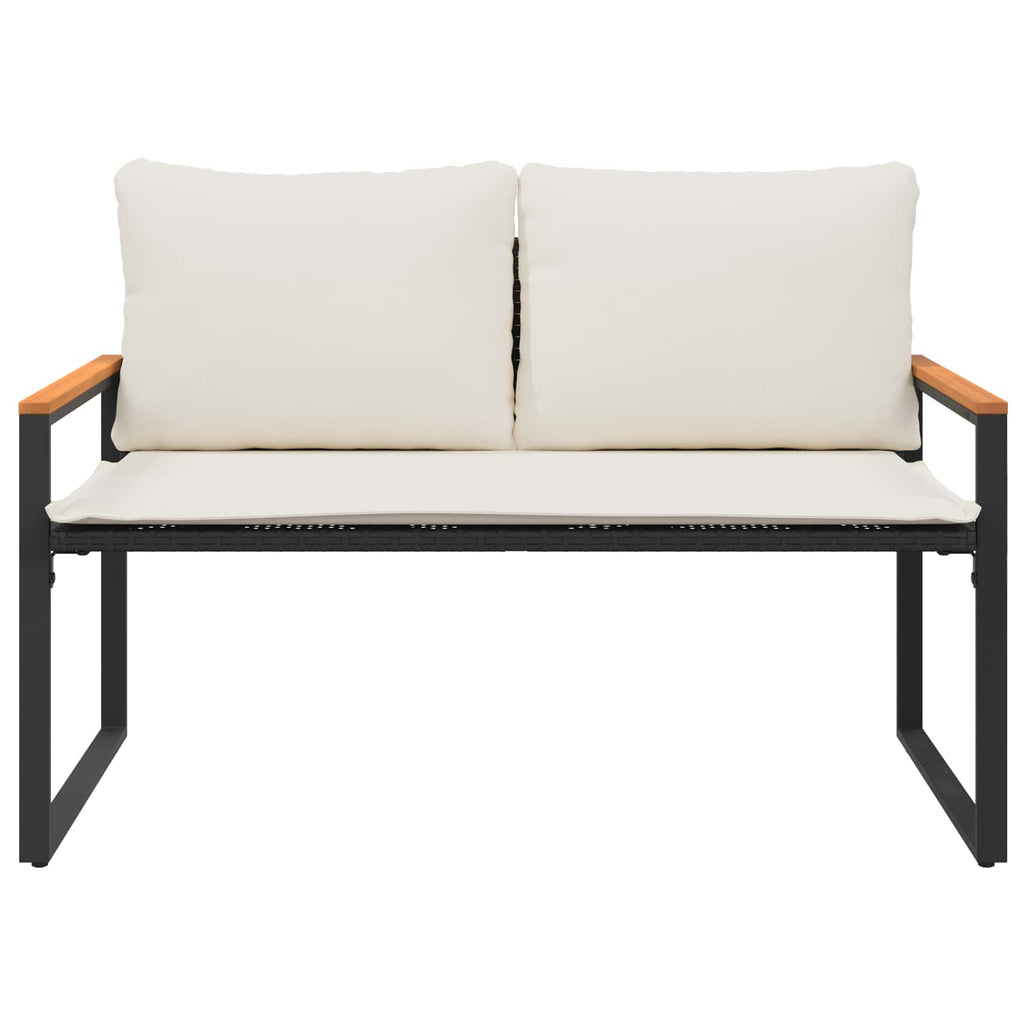 Bank mit Kissen Schwarz und Cremeweiß 115 x 65 x 72 cm Rattan