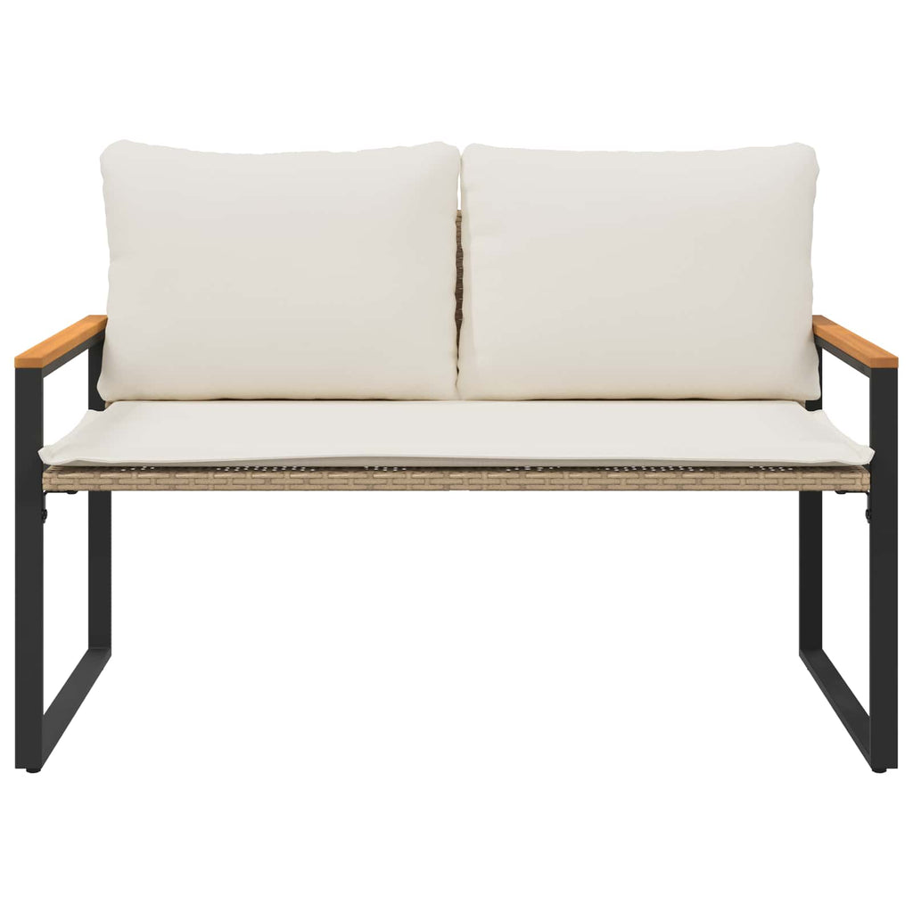 Bank mit Kissen Beige und Cremeweiß 115 x 65 x 72 cm Rattan