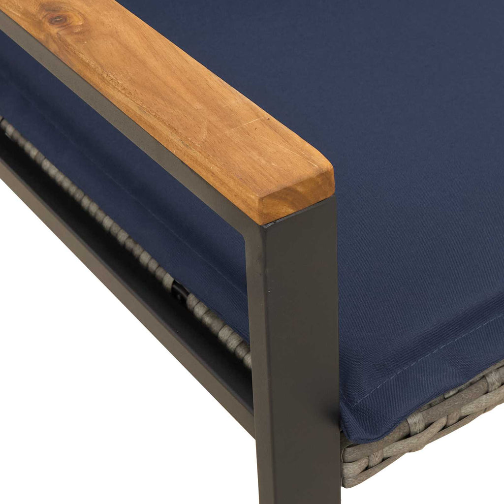 Bank mit Kissen Grau und Marineblau 115 x 65 x 72 cm Rattan