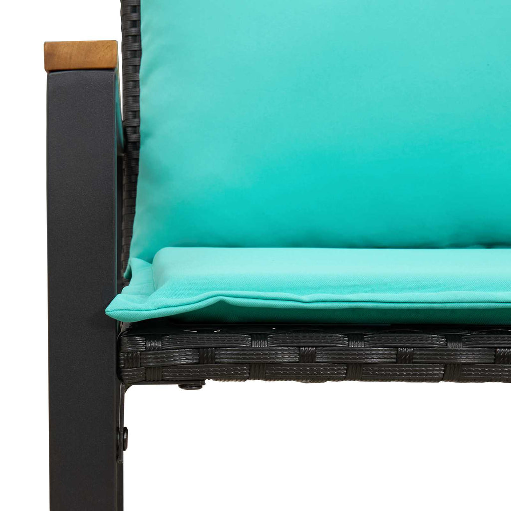 Bank mit Kissen Schwarz und Türkis 115 x 65 x 72 cm Rattan