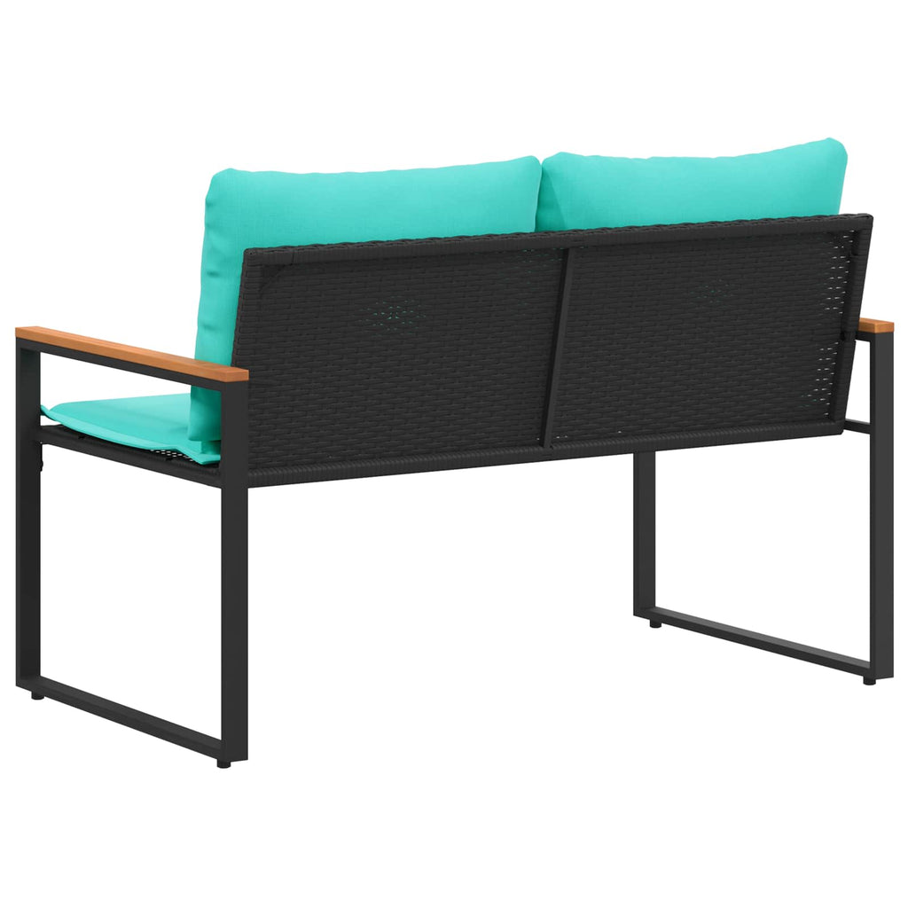Bank mit Kissen Schwarz und Türkis 115 x 65 x 72 cm Rattan