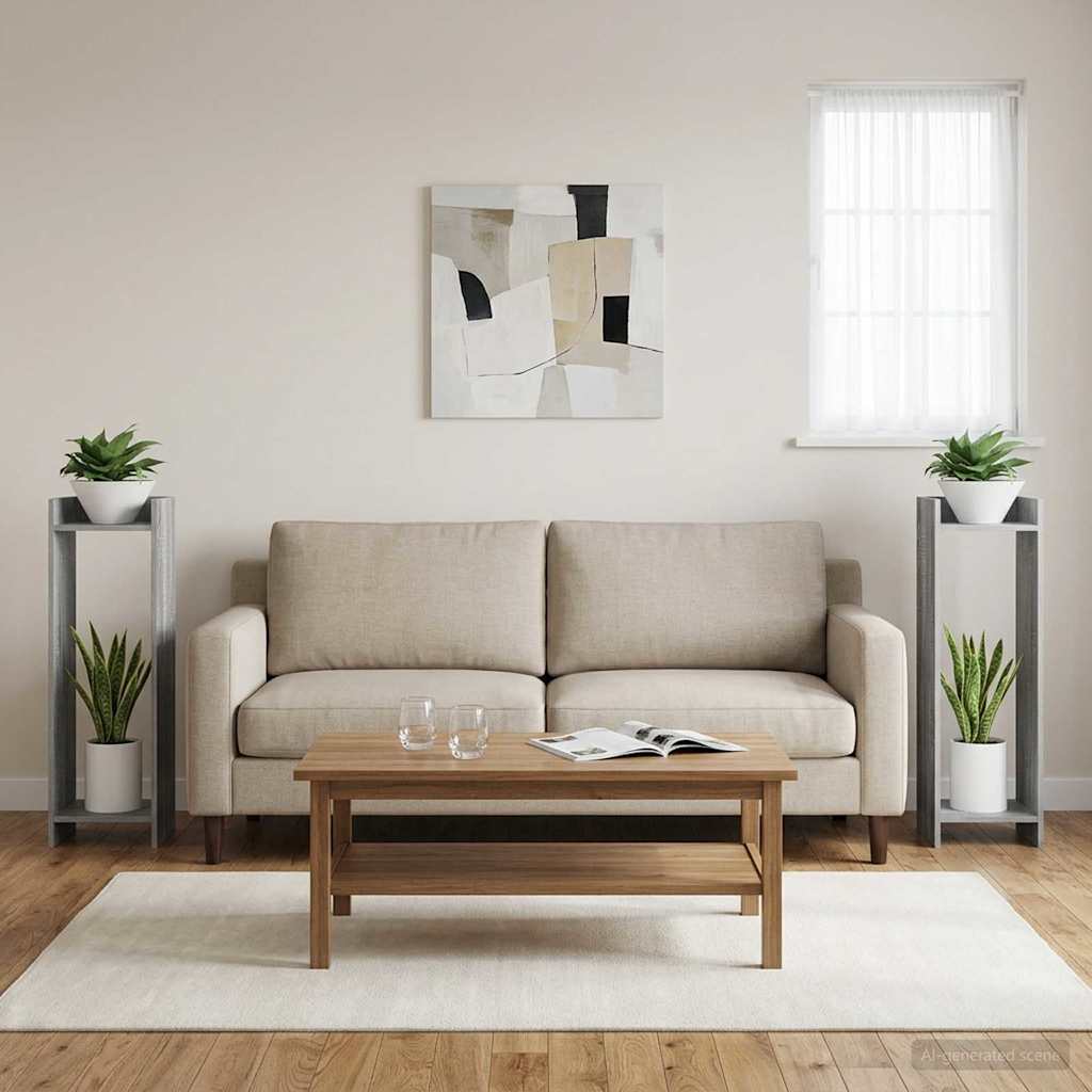 Pflanzenständer mit Regal 2 pcs Graues Sonoma 30 x 30 x 100 cm