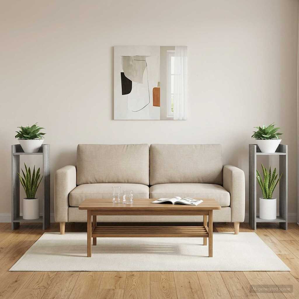 Pflanzenständer mit Regal 2 pcs Graues Sonoma 30 x 30 x 80 cm