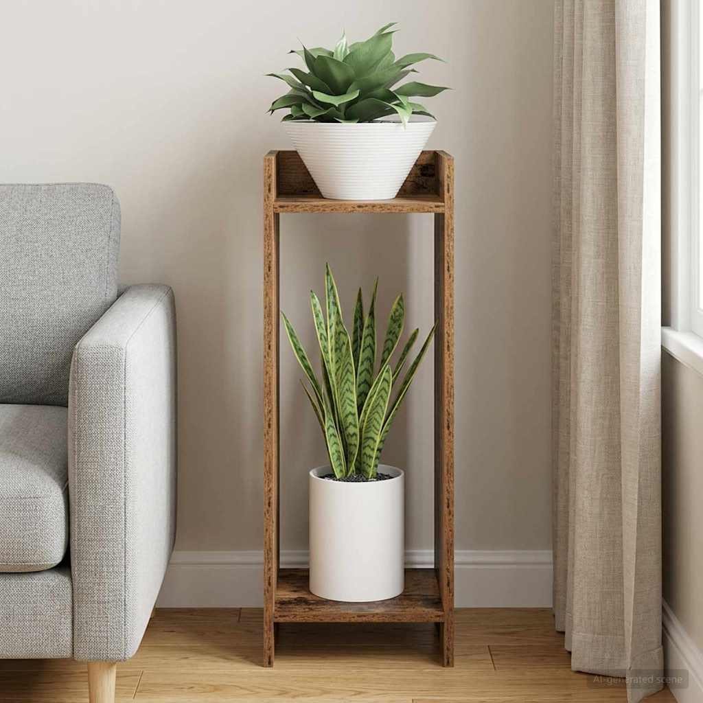 Pflanzenständer mit Regal Altholz 30 x 30 x 80 cm Holzwerkstoff