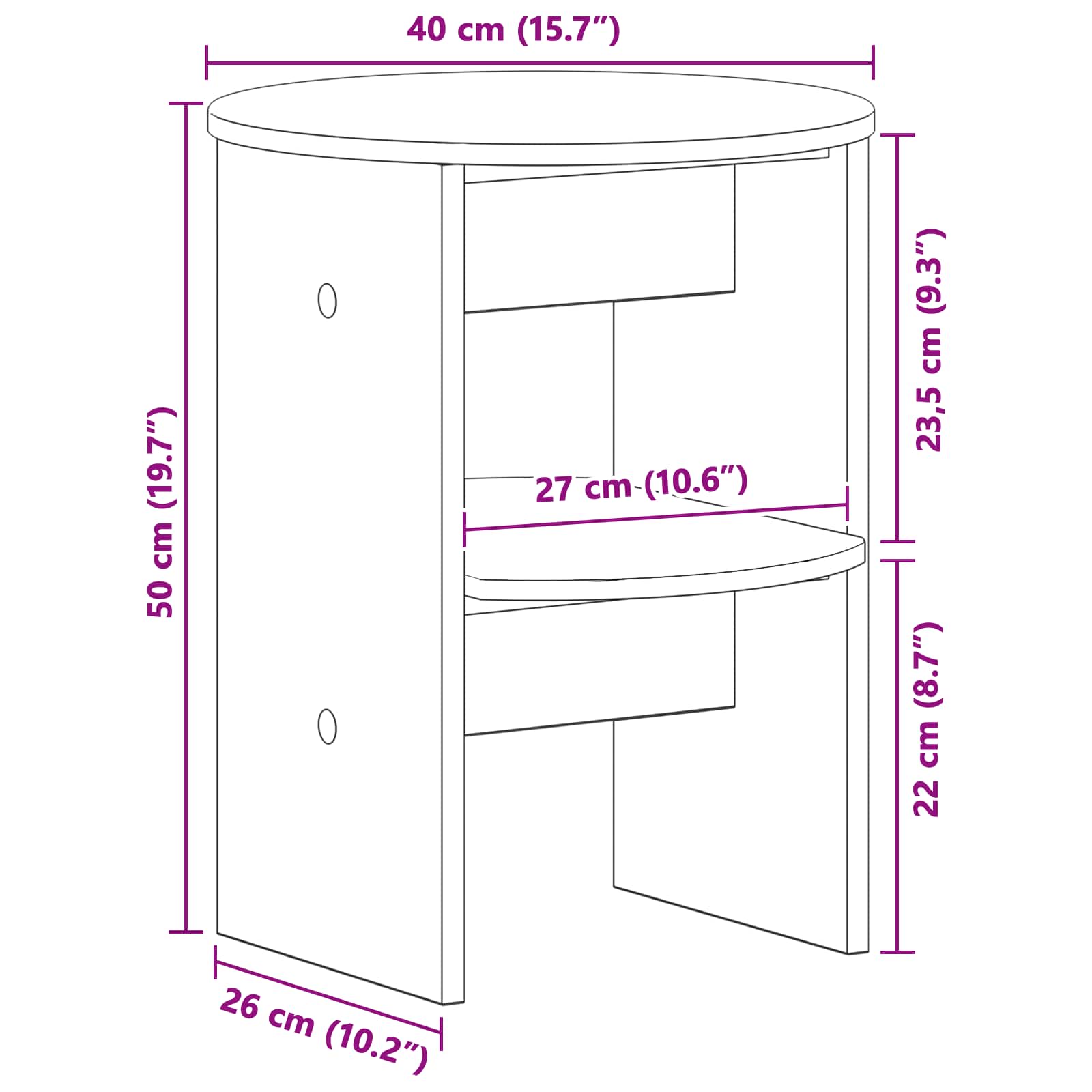 Seitenschrank Hochglanz Weiß Ø40 x 50 cm Holzwerkstoff