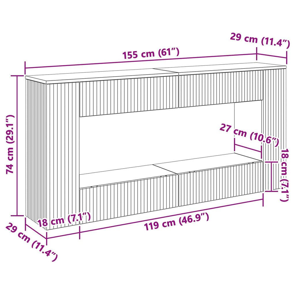 Konsolentisch Gestreift Schwarz 155 x 29 x 74 cm Holzwerkstoff