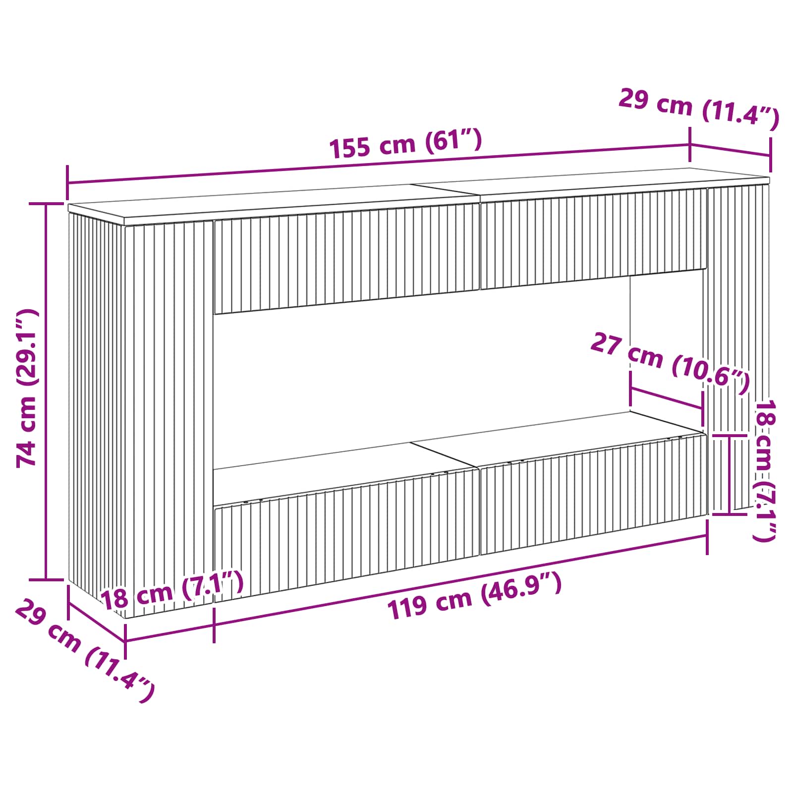 Konsolentisch Graues Sonoma 155 x 29 x 74 cm Holzwerkstoff