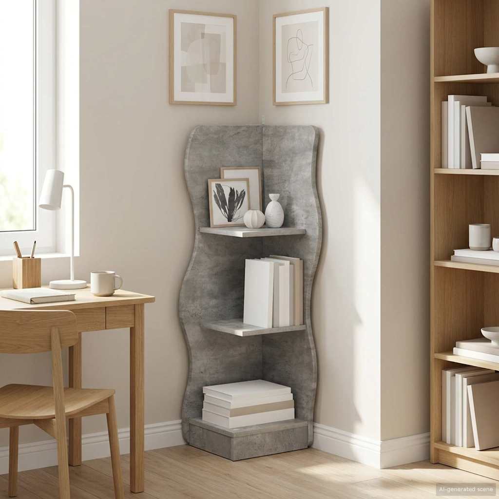 Eckregal mit Regal Betongrau 34 x 33 x 102 cm Holzwerkstoff