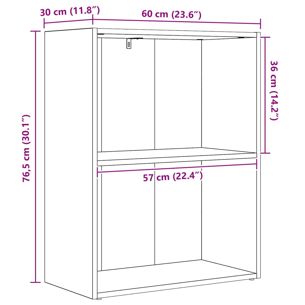 Bücherregal Schwarz Eichen-Optik 60 x 30 x 76.5 cm