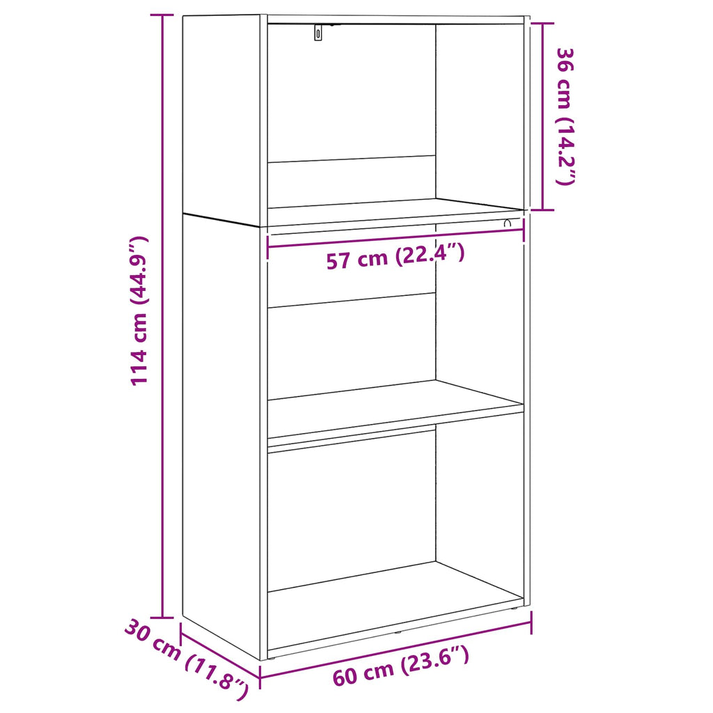 Bücherregal Schwarz Eichen-Optik 60 x 30 x 114 cm Holzwerkstoff