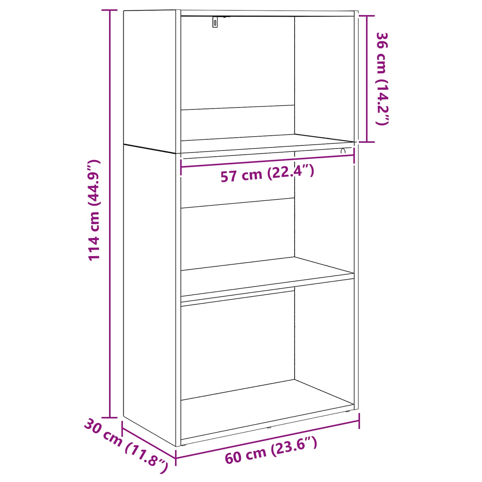 Bücherregal Schwarz Eichen-Optik 60 x 30 x 114 cm Holzwerkstoff