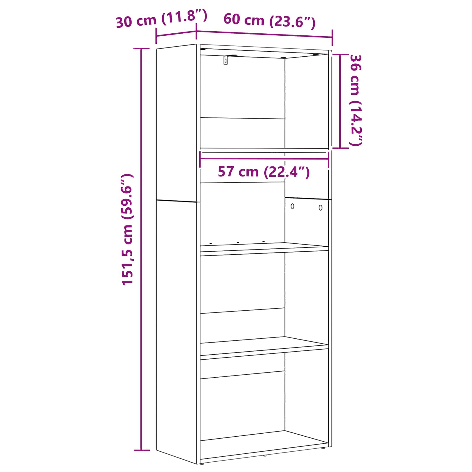 Freistehender Stauraum Schwarz Eichen-Optik 60 x 30 x 151,5 cm