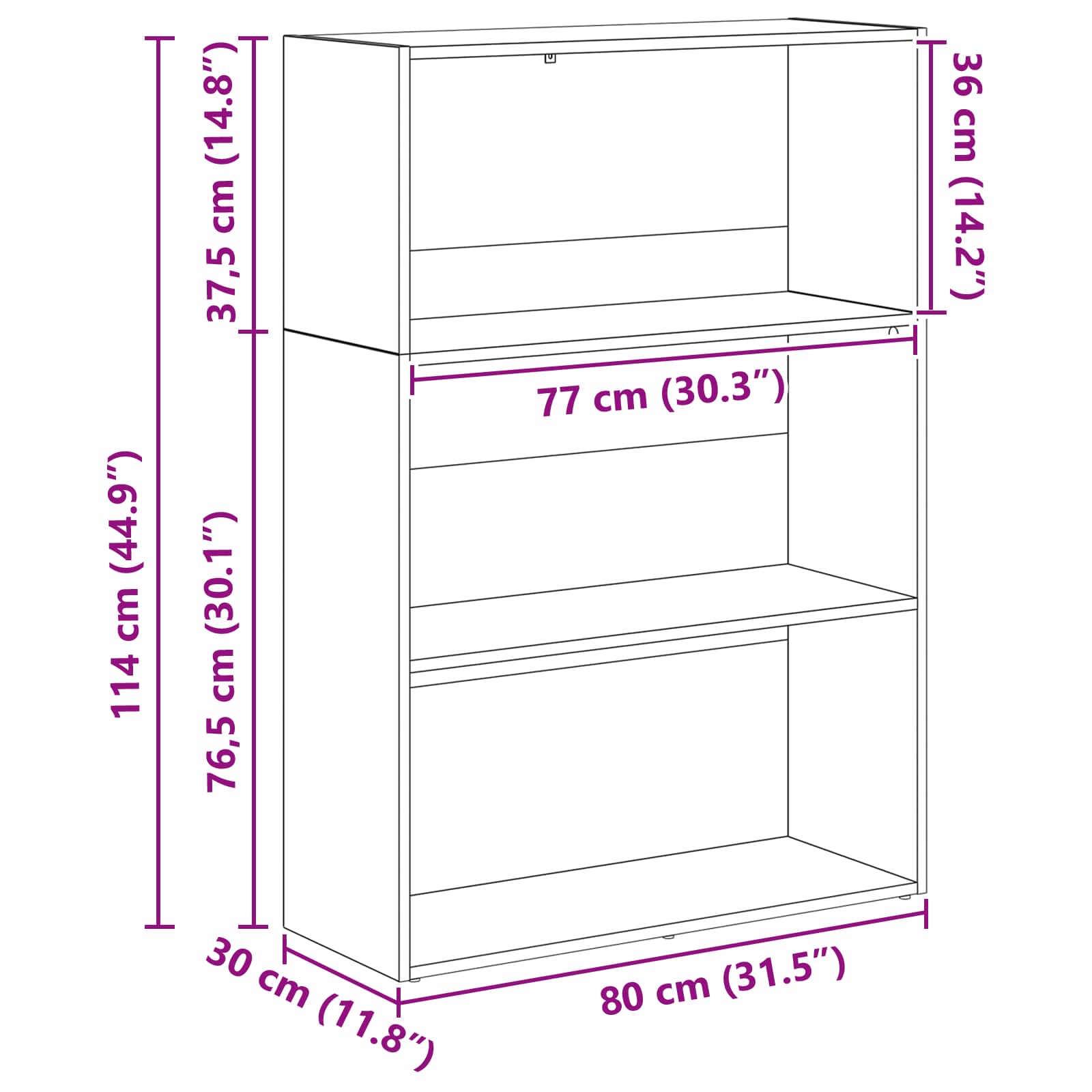 Bücherregal Schwarz Eichen-Optik 80 x 30 x 114 cm Holzwerkstoff