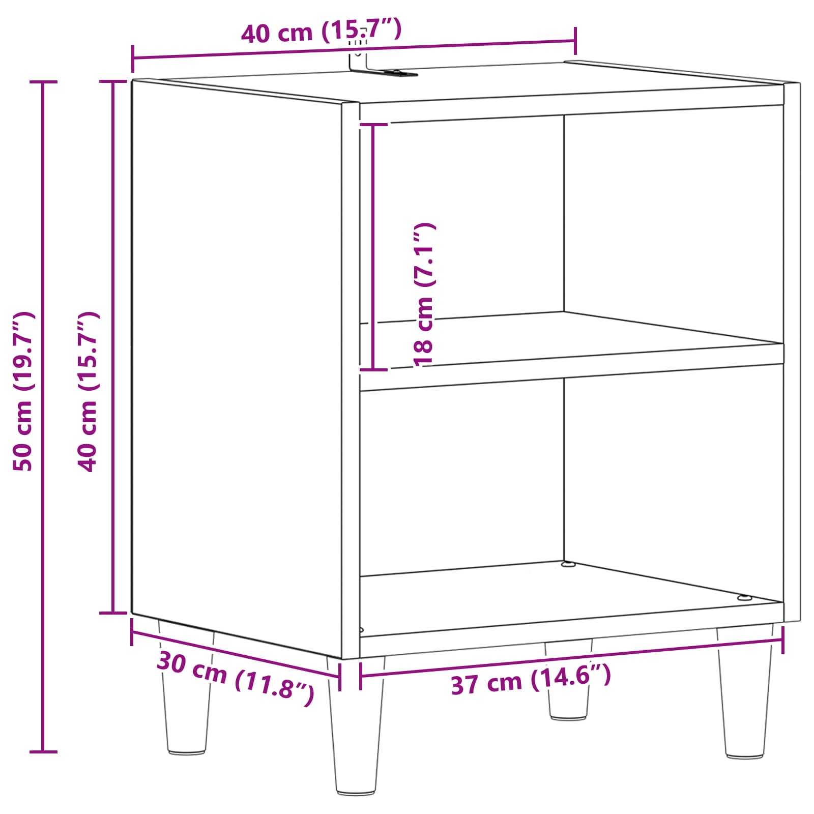 Bettschrank 2 pcs Schwarz Eichen-Optik 40 x 30 x 50 cm