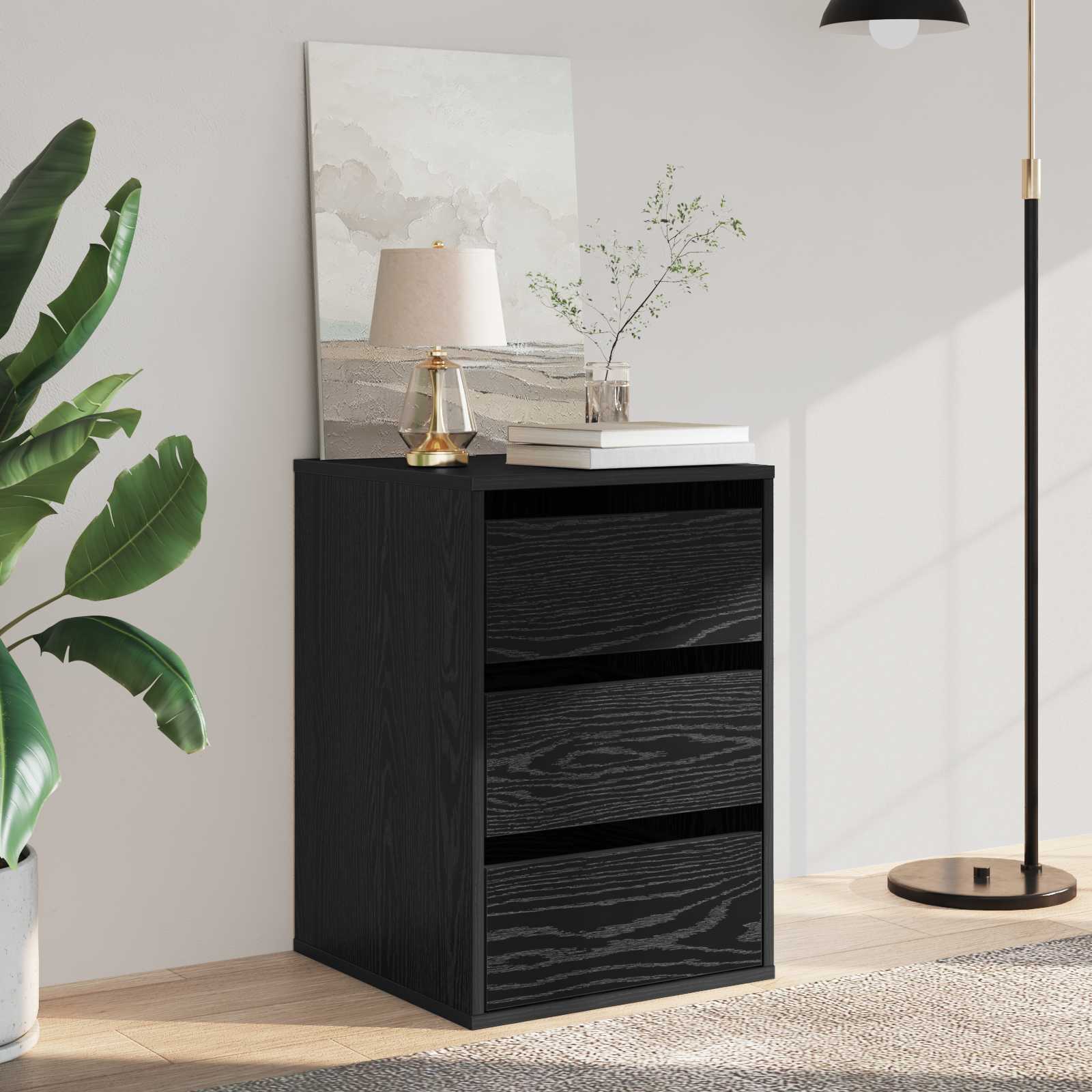 Schubladenschrank Schwarz Eichen-Optik 41 x 40 x 58 cm