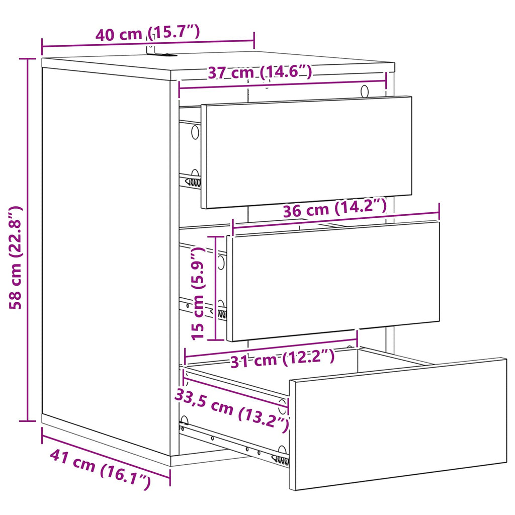 Schubladenschrank Schwarz Eichen-Optik 41 x 40 x 58 cm