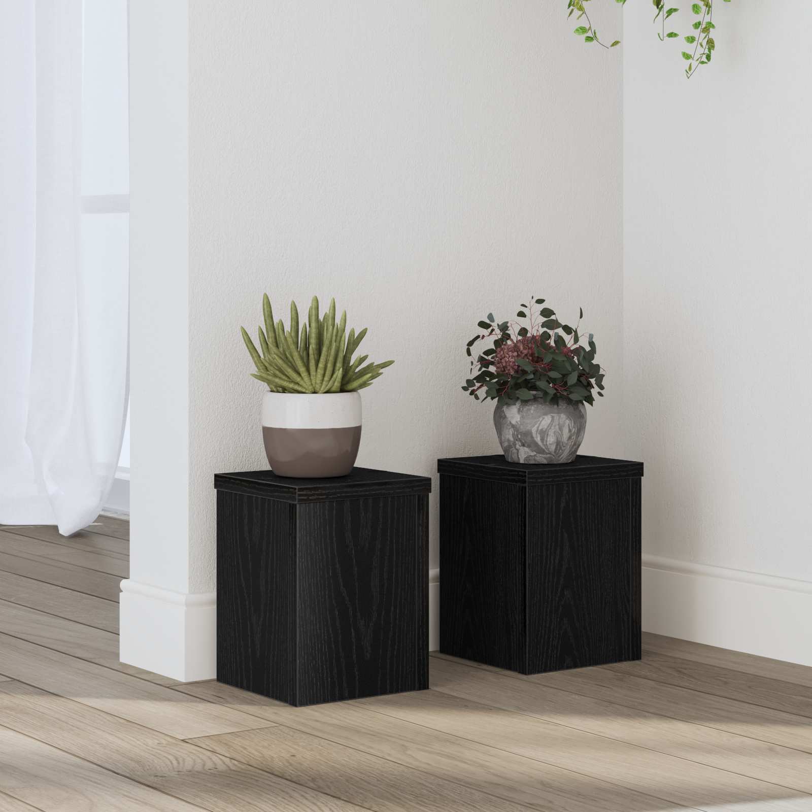 Pflanzenständer 2 pcs Schwarz Eichen-Optik 15 x 15 x 20 cm