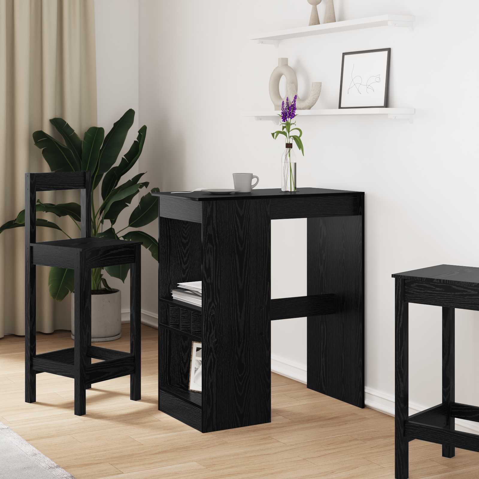 Bartisch mit Regal Schwarz Eichen-Optik 90 x 47,5 x 103,5 cm